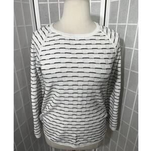 Karen Scott Woman Textured White & Black Striped Pullover Sweater Size: Medium